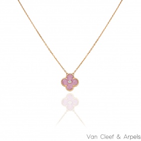 Van Cleef & Arpels Limited Edition Rhodonite Vintage Alhambra Holiday Pendant VCARP7TD00